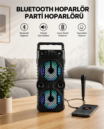 LED Işıklı Kablosuz Bluetooth Hoparlör Yüksek Ses Güçlü Bas Performansı Taşınabilir Şarjlı