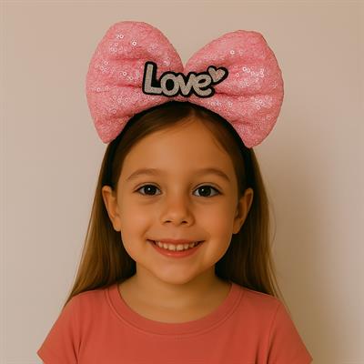 LED Işıklı Love Yazılı Fuşya Fiyonk Taç – Kız Çocuk Parti Tacı (3936)