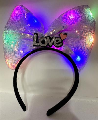 LED Işıklı Love Yazılı Mor Fiyonk Taç – Kız Çocuk Parti Tacı (3936)