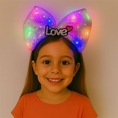 LED Işıklı Love Yazılı Mor Fiyonk Taç – Kız Çocuk Parti Tacı (3936)