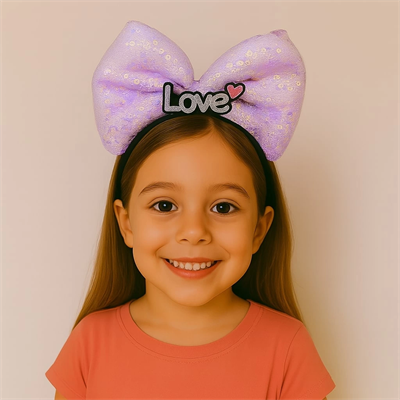 LED Işıklı Love Yazılı Mor Fiyonk Taç – Kız Çocuk Parti Tacı