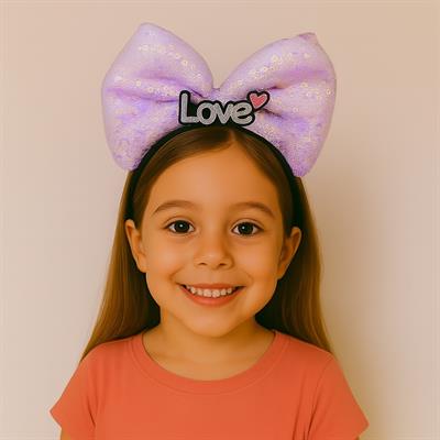LED Işıklı Love Yazılı Mor Fiyonk Taç – Kız Çocuk Parti Tacı (3936)