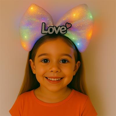 LED Işıklı Love Yazılı Pembe Fiyonk Taç – Kız Çocuk Parti Tacı (3936)