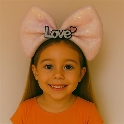 LED Işıklı Love Yazılı Pembe Fiyonk Taç – Kız Çocuk Parti Tacı (3936)