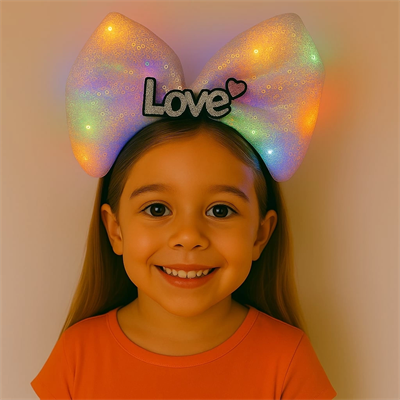 LED Işıklı Love Yazılı Pembe Fiyonk Taç – Kız Çocuk Parti Tacı
