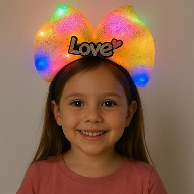 LED Işıklı Love Yazılı Sarı Fiyonk Taç – Kız Çocuk Parti Tacı (3936)