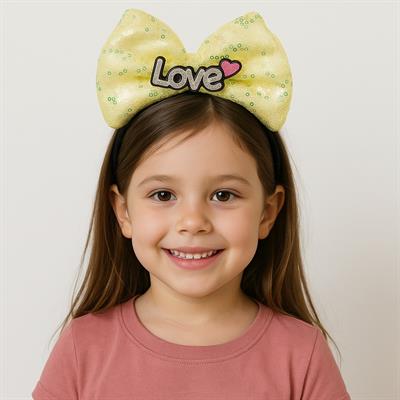 LED Işıklı Love Yazılı Sarı Fiyonk Taç – Kız Çocuk Parti Tacı (3936)
