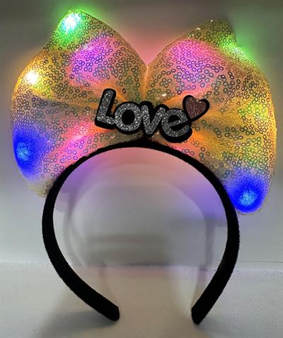 LED Işıklı Love Yazılı Sarı Fiyonk Taç – Kız Çocuk Parti Tacı (3936)
