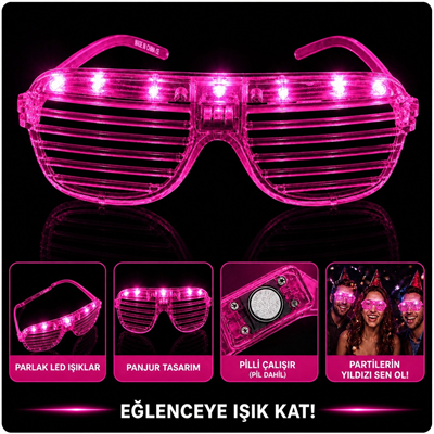 LED Işıklı Panjur Parti Gözlüğü Pembe Renk Shutter Gözlük