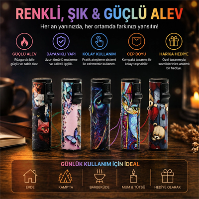 LED Işıklı Rüzgar Çakmağı - Karışık Desenli - İpli