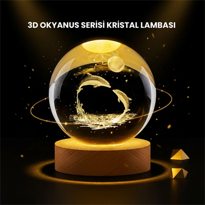LED Işıklı Yunus Küre Ahşap Standlı Modern Dekoratif Aksesuar