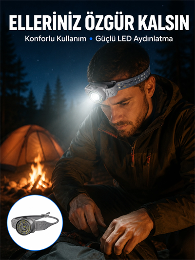 LED Kafa Feneri Ayarlanabilir Baş Bantlı Güçlü Aydınlatma Lambası