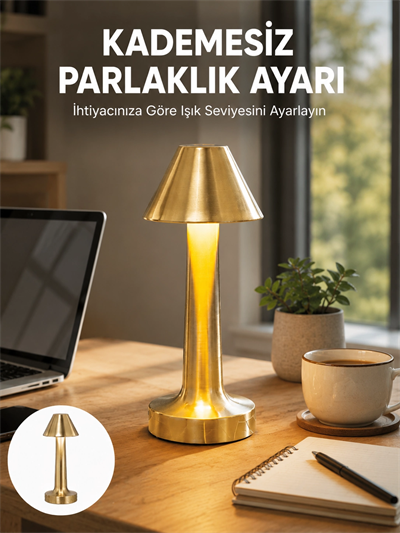 LED Masa Lambası 3 Renk Ayarlı Şarjlı Kablosuz Modern Tasarım Yeni Nesil