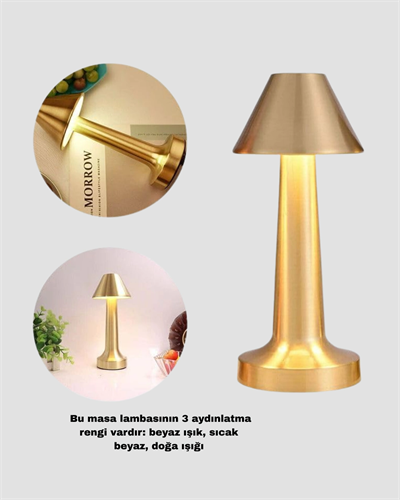 LED Masa Lambası 3 Renk Ayarlı Şarjlı Kablosuz Modern Tasarım