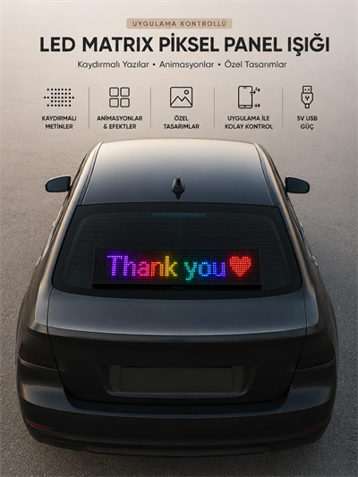 LED Matrix Piksel Panel Işığı USB Uygulama Kontrollü Kaydırmalı Yazı Ekranı