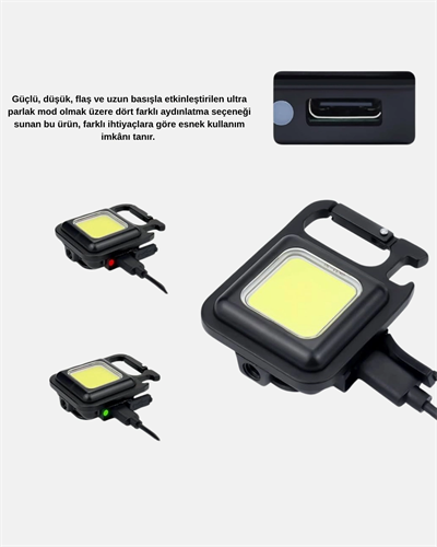 LED Mini Anahtarlık Fener – 1000 Lümen Güçlü Işık ve USB Type-C Şarjlı