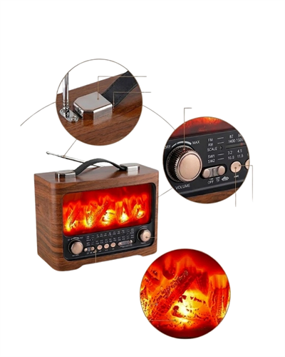 LED Şömine Efektli Kablosuz Hoparlör Bluetooth Radyo USB TF Kart Destekli