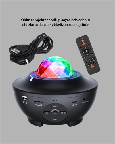 LED Yıldızlı Projektör Galaxy Modlu Renk ve Parlaklık Ayarlı Gece Lambası