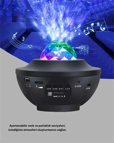 LED Yıldızlı Projektör Galaxy Modlu Renk ve Parlaklık Ayarlı Gece Lambası