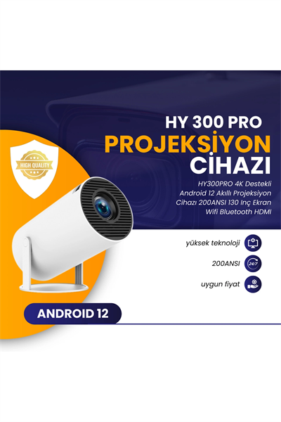 LED projeksiyon cihazı 4K çözünürlük 1280x720 beyaz 2000:1 kontrast USB HDMI kablosuz