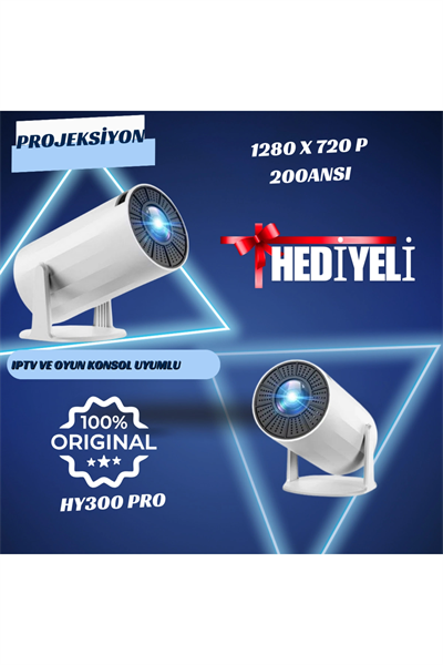 LED projeksiyon cihazı 4K çözünürlük 1280x720 beyaz 2000:1 kontrast USB HDMI kablosuz