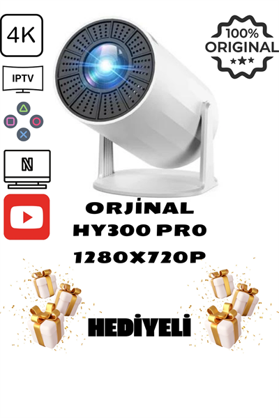 LED projeksiyon cihazı 4K çözünürlük 1280x720 beyaz 2000:1 kontrast USB HDMI kablosuz