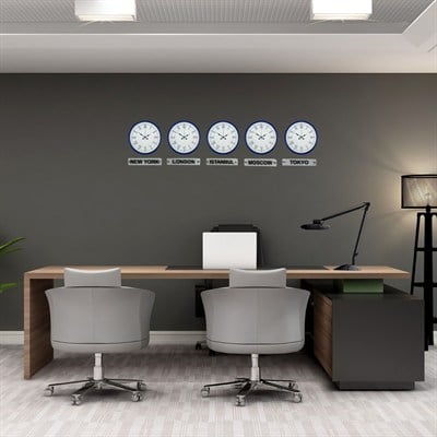 Lacivert 36 Cm 5 li Tabelalı Dünya Saatleri