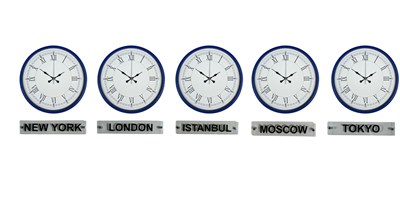 Lacivert 36 Cm 5 li Tabelalı Dünya Saatleri