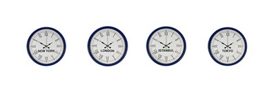 Lacivert 4’lü Dünya Saat Seti 36 cm Zarif Tasarım