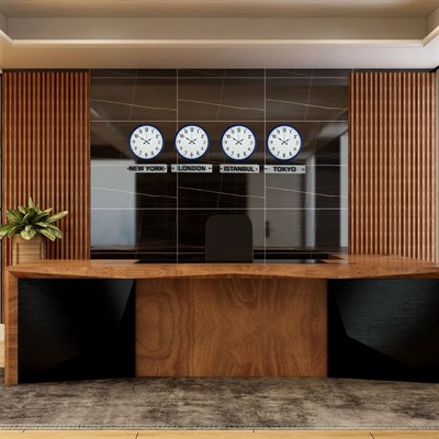 Lacivert Prestij 4’lü 36 Cm Tabelalı Dünya Saatleri