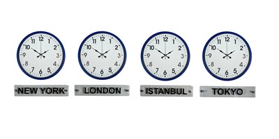 Lacivert Prestij 4’lü 36 Cm Tabelalı Dünya Saatleri
