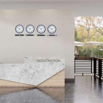 Lacivert Prestij 4’lü 36 Cm Tabelalı Dünya Saatleri