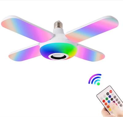 Lamba 4 Kanatlı E27 Duya Takılan Kumandalı Katlanabilir Led Müzik Lamba Işığı Avize Bluetooth Hoparlör (3936)