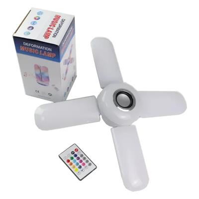 Lamba 4 Kanatlı E27 Duya Takılan Kumandalı Katlanabilir Led Müzik Lamba Işığı Avize Bluetooth Hoparlör (3936)