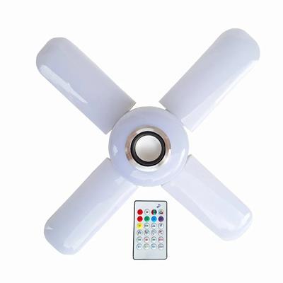 Lamba 4 Kanatlı E27 Duya Takılan Kumandalı Katlanabilir Led Müzik Lamba Işığı Avize Bluetooth Hoparlör (3936)
