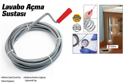 Lavabo Ve Gider Boruları Açacağı - Lavabo Açma Sustası - 8metre Bx40