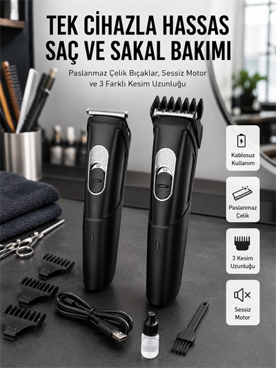 Lazer Epilasyon Öncesi Kısaltma Şarjlı Saç Sakal Tıraş Makinesi Ense Kesme Makinesi