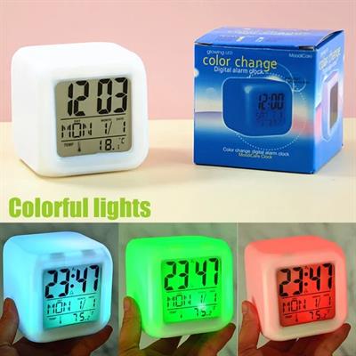 Led Dijital Renkli Masa Saati Alarm Termometre Tarih Masaüstü Saat (3936)