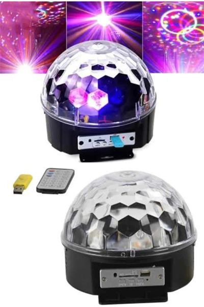 Led Işık Disko Topu Bluetooth Hoparlörlü USB Müzik Çalar Kumandalı