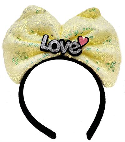 Led Işıklı 3 Farklı Fonksiyonda Yanan Gümüş Love Yazılı Sarı Fiyonk Taç 20X17 cm (3936)