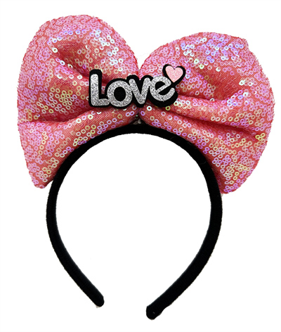 Led Işıklı 3 Farklı Fonksiyonda Yanan Gümüş Love Yazılı Fuşya Pembe Fiyonk Taç 20x17 Cm Bx40