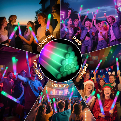 Led Işıklı ( 6 Adet ) 3 Modlu Kauçuk Işıklı Sünger Parti Çubuk Sopa - 46 Cm