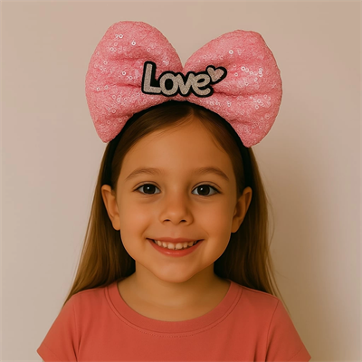 Led Işıklı Love Yazılı Fuşya Fiyonk Taç – Kız Çocuk Parti Tacı