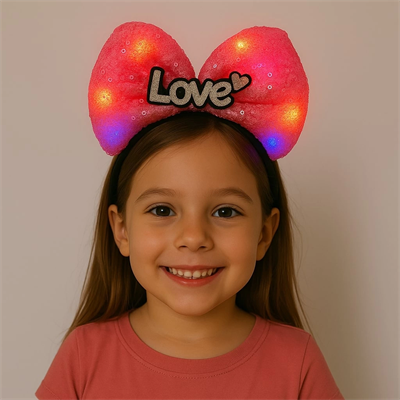 Led Işıklı Love Yazılı Fuşya Fiyonk Taç – Kız Çocuk Parti Tacı