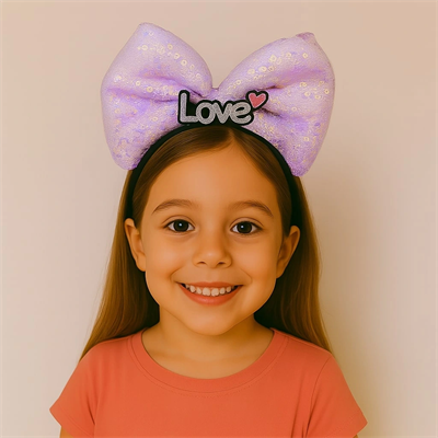 Led Işıklı Love Yazılı Mor Fiyonk Taç – Kız Çocuk Parti Tacı