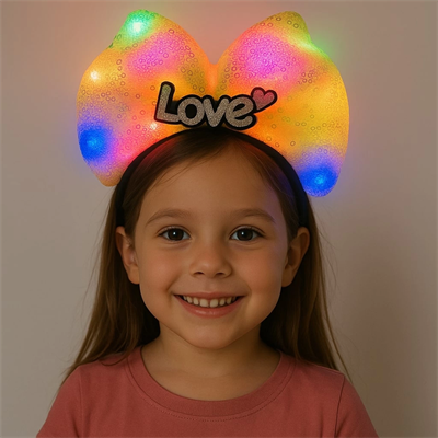 Led Işıklı Love Yazılı Sarı Fiyonk Taç – Kız Çocuk Parti Tacı