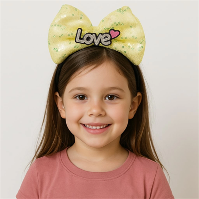 Led Işıklı Love Yazılı Sarı Fiyonk Taç – Kız Çocuk Parti Tacı