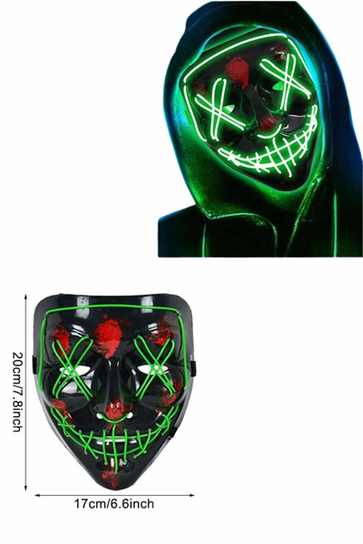 Led Işıklı Neon Maske Cadılar Bayramı Maskesi Korkunç Korku Maskesi