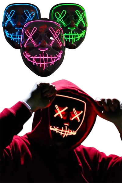Led Işıklı Neon Maske Cadılar Bayramı Maskesi Korkunç Korku Maskesi