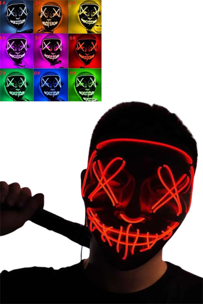 Led Işıklı Neon Maske Cadılar Bayramı Maskesi Korkunç Korku Maskesi